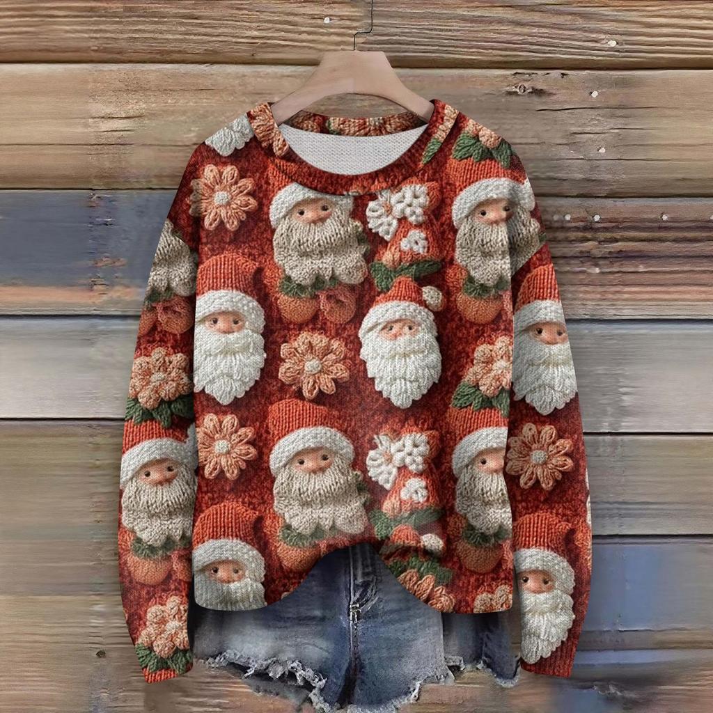 Pulls à manches longues pour femmes Col O Décontracté Mignon Tricot Imprimé Pull Oversize