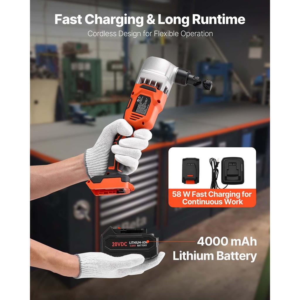 SucceBuy Cordless Metal Nibbler with 18/20 V 2.0 Ah/4.0 Ah Battery Brushless Motor Plastic Carrying Case for Cutting Stainless