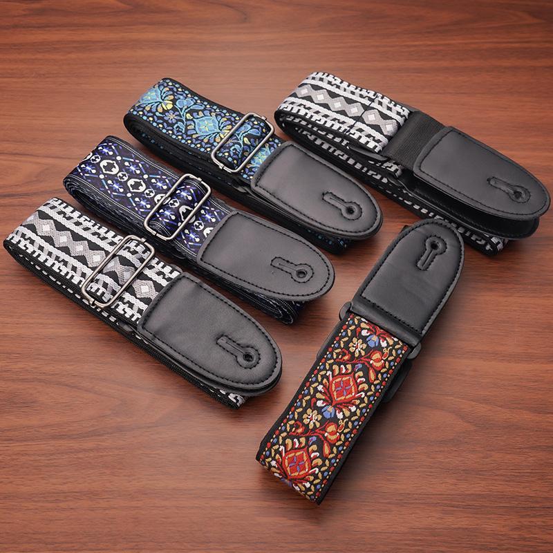 Guitar Strap Embroidered Print Vintage Style Adjustable Guitar Strap For Folk Electric Guitar Bass Ukulele Guitar Accessories