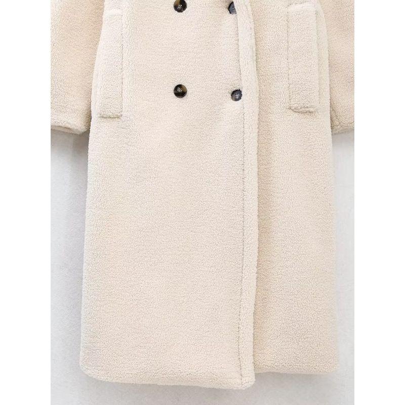Western Style Winter Mid-Length Thickened Double Breasted Fleece Coat Outerwear Trench coat Women 1255766 712