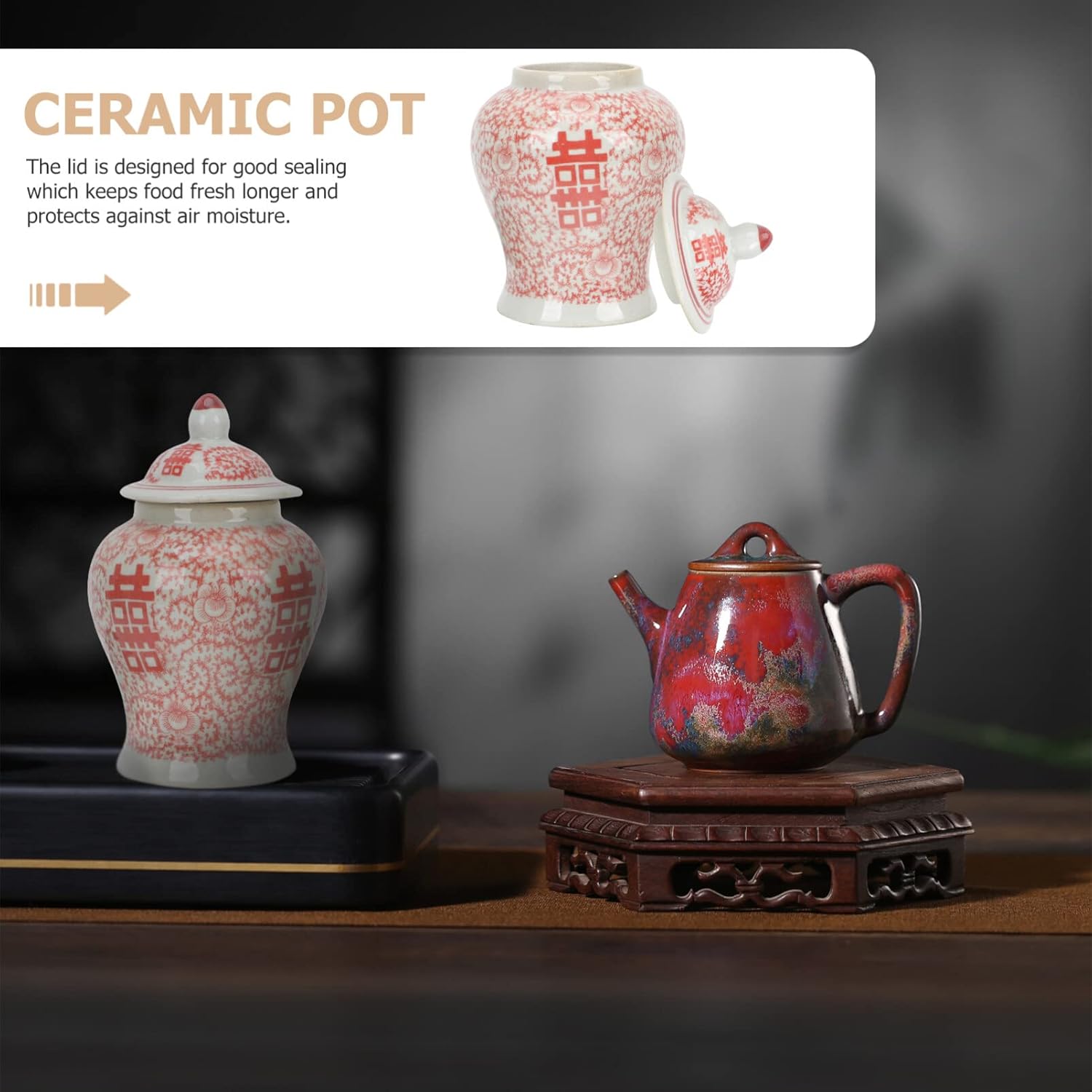 Porcelain Ginger Jar Chinoiserie Vase Vintage Chinese Tea Canister Loose Tea Leaf Container Home Decor Chinese Xi Pattern M