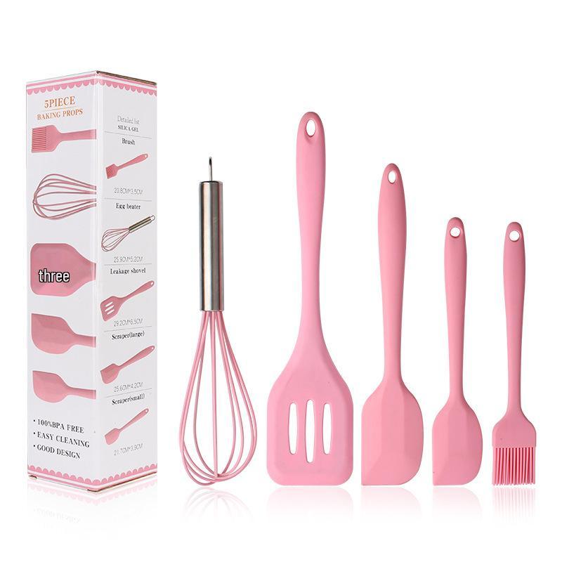 Durable Wooden Handle Silicone Kitchenware 7-Piece Set: Non-Stick Spatula & Spoon