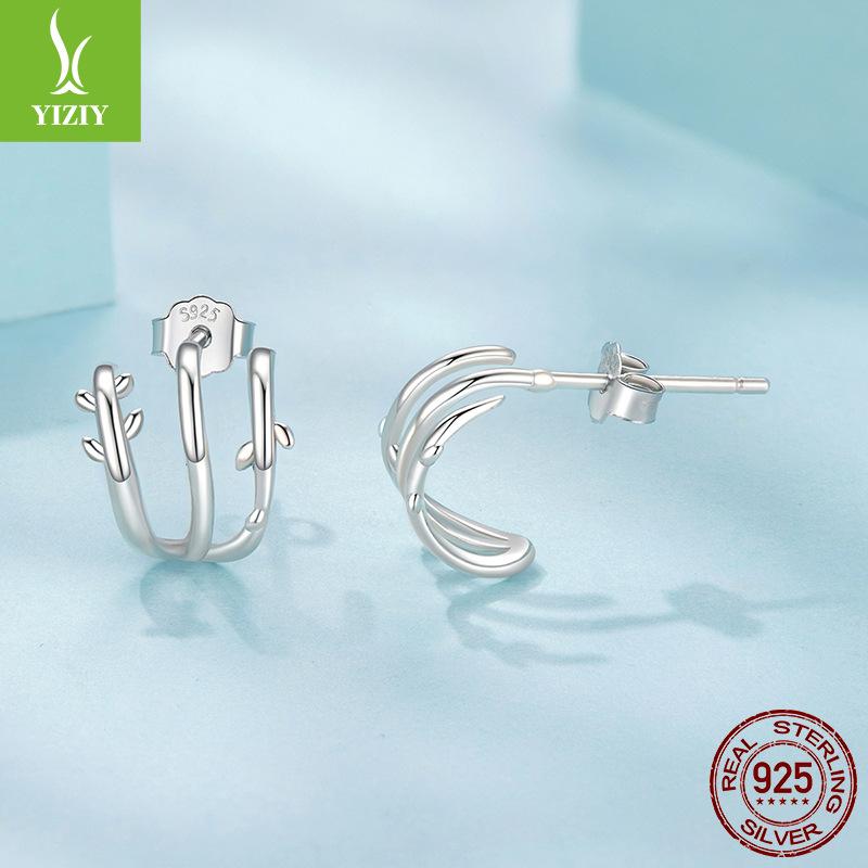 

S925 Sterling Silver Leaf Multi-Circle Stud Earrings Ladies, Niche Silver Whole Body Stud Earrings
