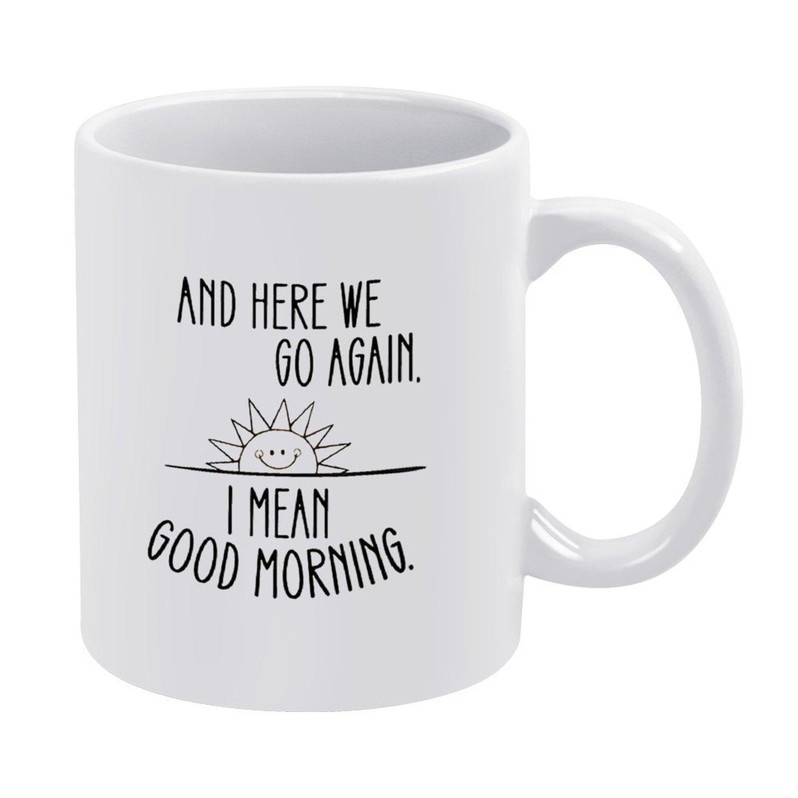 

1pc 11oz white mug with double-sided printed humorous style, comfortable grip, durable ceramic, perfect daily coffee tea cup