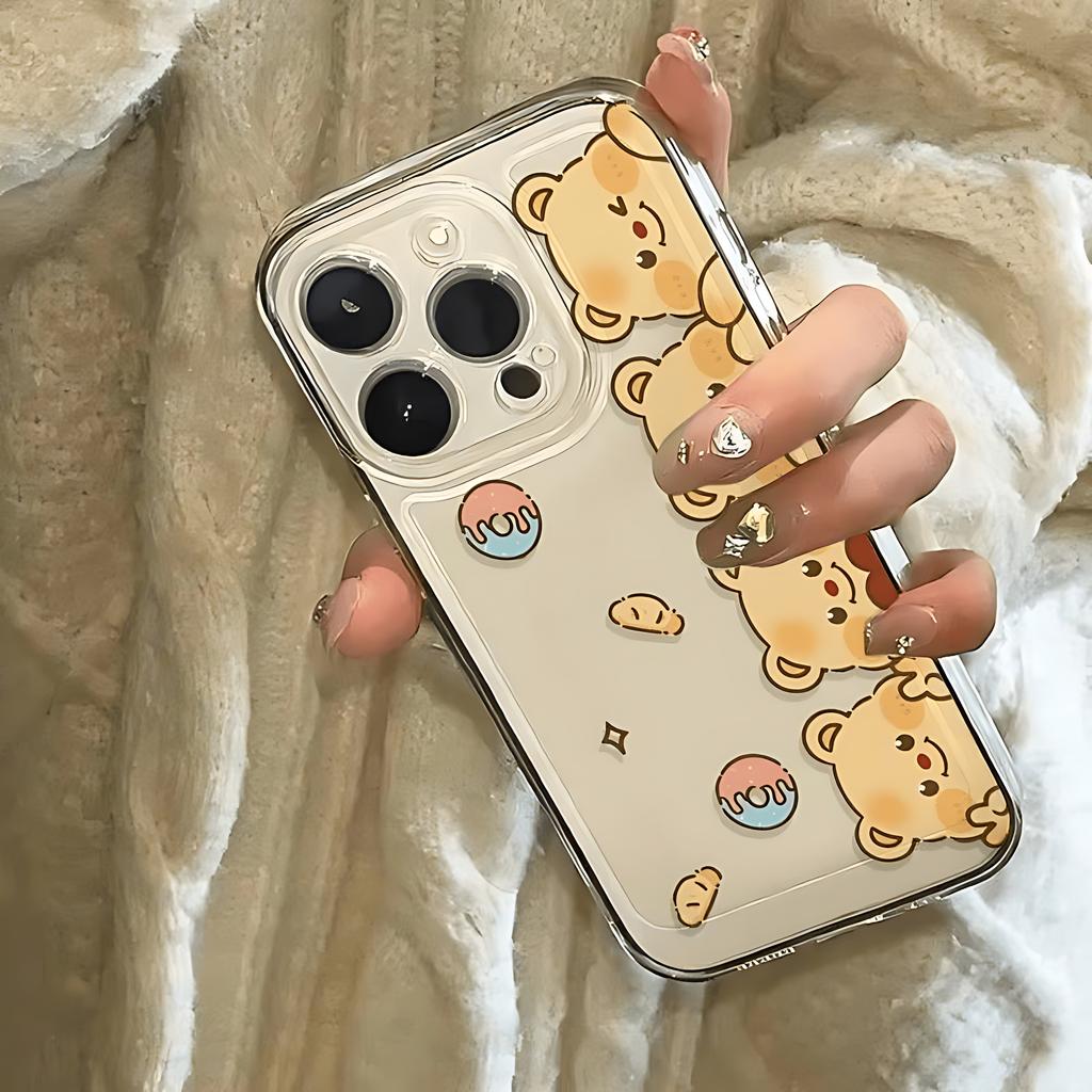 Cute Little Bear Phone Case For iPhone 17 16e 16 15 14 13 12 11 Mini Air Pro Max X XR XSMax 7 8 Plus Transparent Soft Back Cover