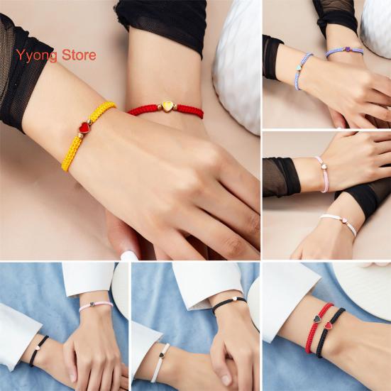 

2 шт./компл. парные плетеные браслеты, декор в виде сердца, регулируемая длина унисекс, браслет на удачу для него