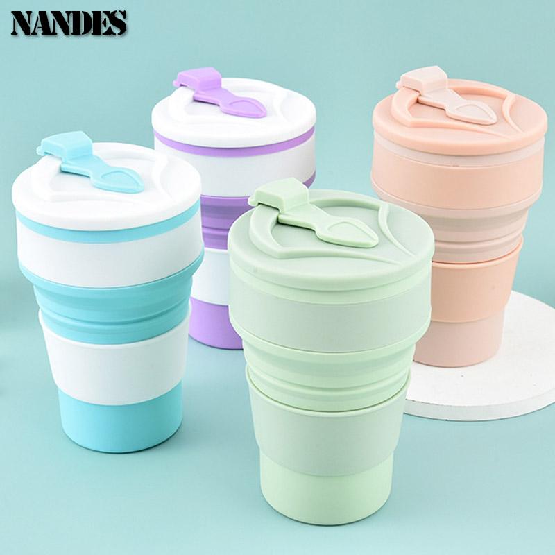 350ML/500ML Food-Grade Silicone Folding Cup Collapsible Mug With Cover Hot Drink Cup For Camping Travel Outdoors Portable