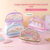 Cartoon Bunny Double Layer Transparent Pen Case With Storage For Students And Gift Use