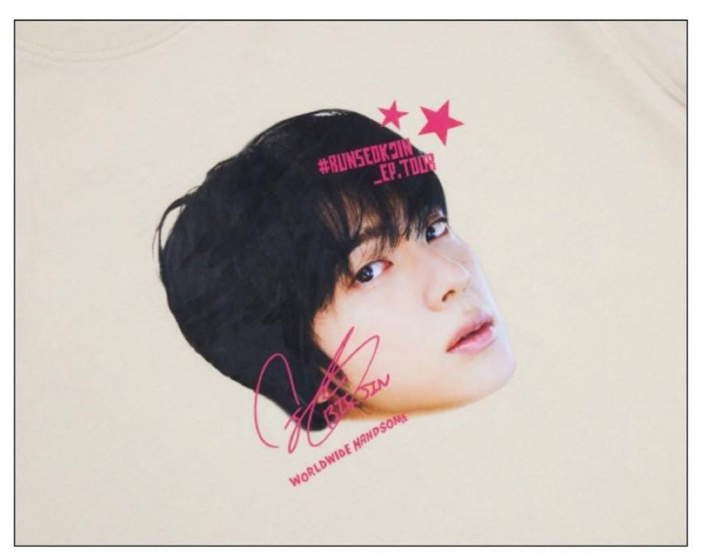 [USED] Official RUNSEOKJIN T-shirt, Beige, Korean Goyang, Jin Face Tee