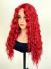 European American Mermaid Princess Red Long Curly Hair Glueless Lace Scalp Full Cap Wig Korean Style Machine Made Realistic High