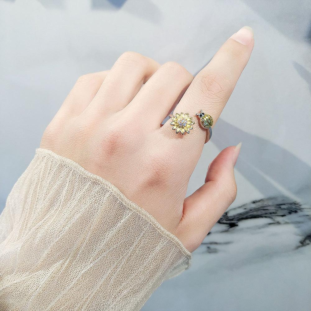 Adjustable Open Spinner Ring For Women With Zircon Stress Relief Anxiety Soothing Jewelry Rotatable Band Gift