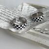 foxanry INS Fashion Hip Hop Rings Vintage Couples Black and White Grid Pattern Design Jewelry