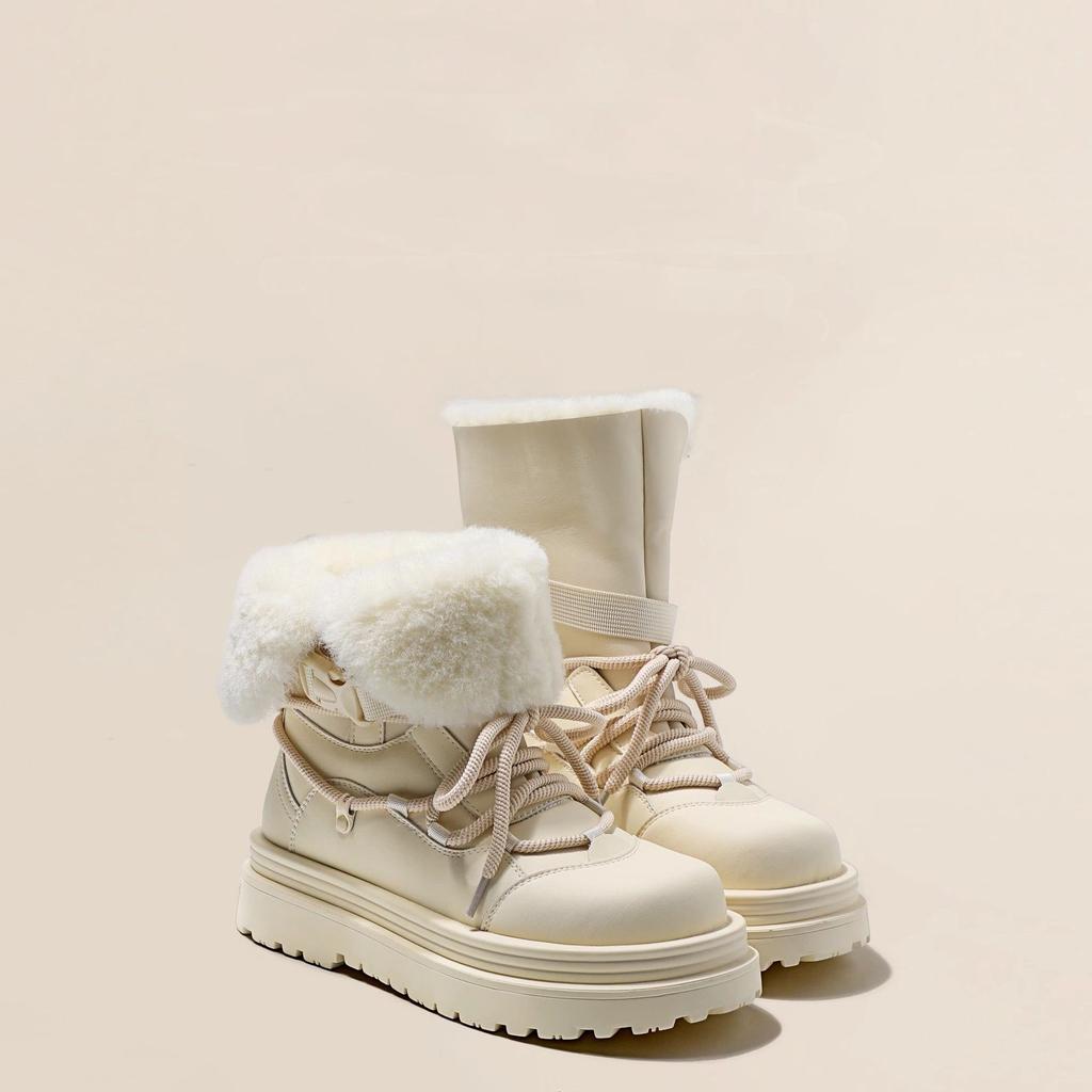 Flip the Hair and Wear Thick-soled Waterproof and Non-slip Snow Boots for Women's 2025 Winter New Velvet and Thickened Northeast Cotton Shoes