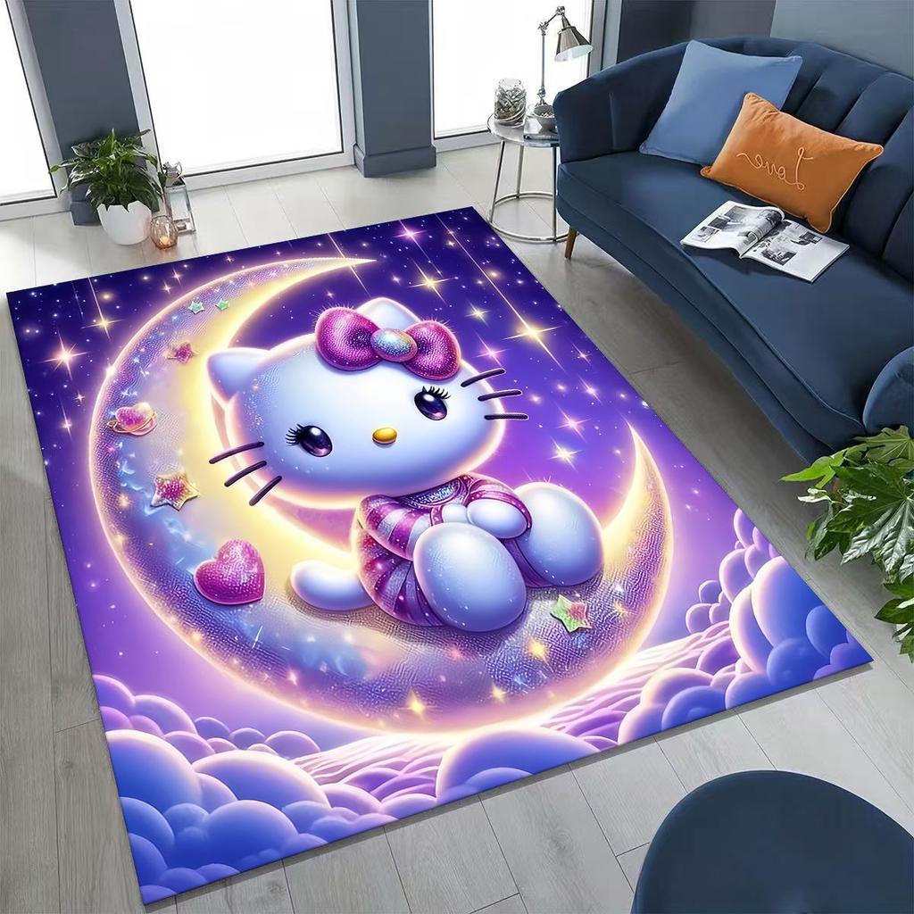 3D Cute Hello Kitty Sanrio Cartoon Rug for Bedroom Living Room Sofa Home Doormat Decor, Large Kid Play Non-slip Floor Mat Gift