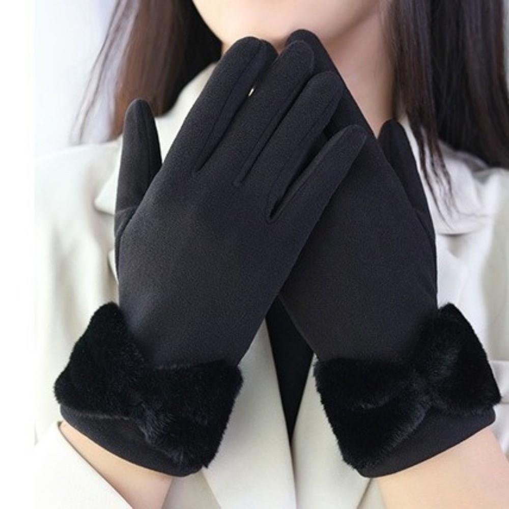 Bow Design Touch Screen Gloves Dralon Material Full Finger Gloves Winter Warm Gloves  Winter Season