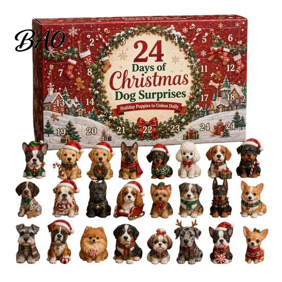 Christmas Advent Calendar 2026 Dog Calendar, 24-Day Acrylic Ornament Set with Mini Puppy Kids Gifts Figures, 2D Flat Tree Hanging Countdown