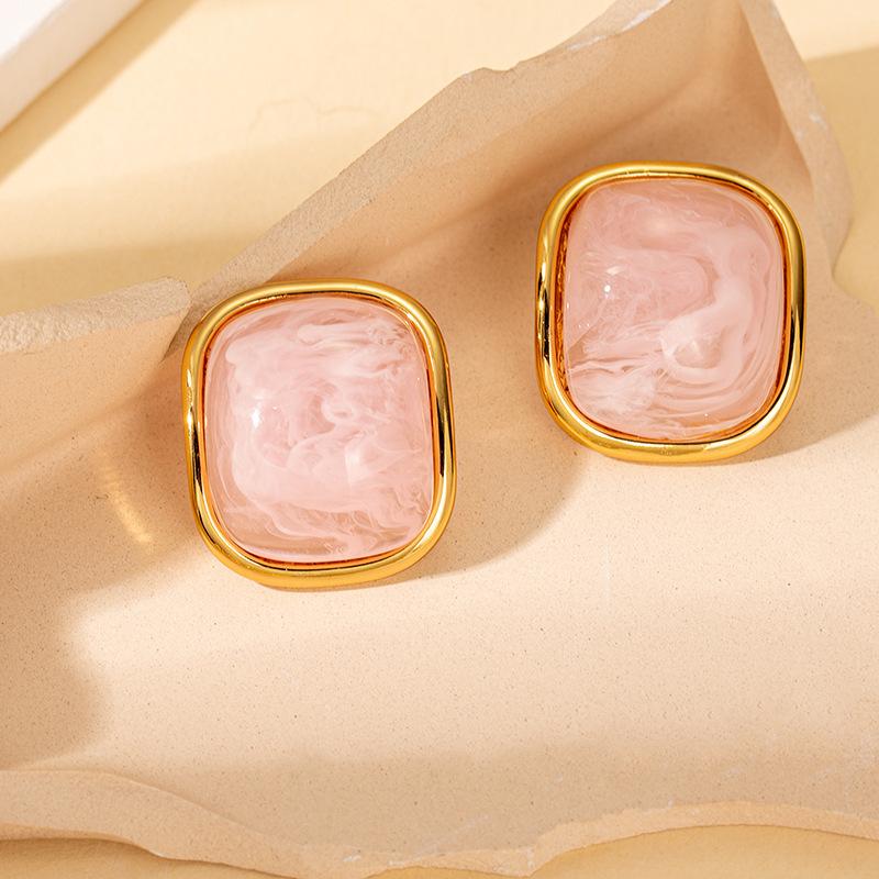 Digadagu Metal Resin Square Stud Earrings New Stainless Steel Geometric Earrings Women s Elegant Zircon Accessories розовый