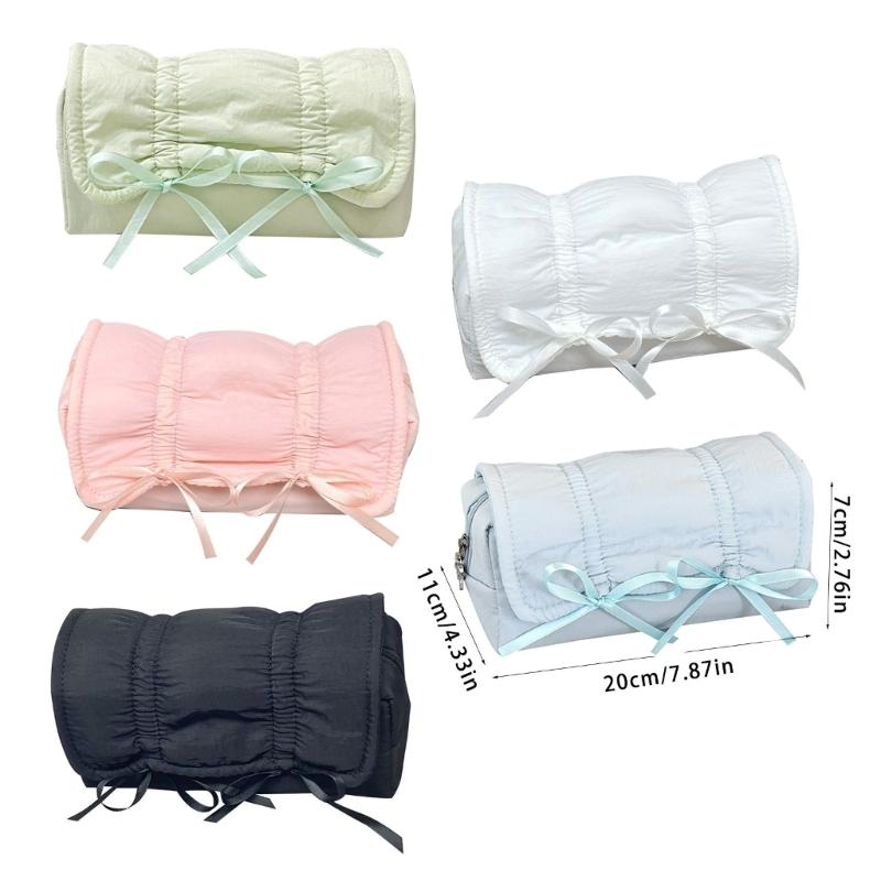 High Capacity Pencil Case Bowknot Pen Pouches Portable Pen Organizers Travel Makeup Storage Bag for Women Girl Student