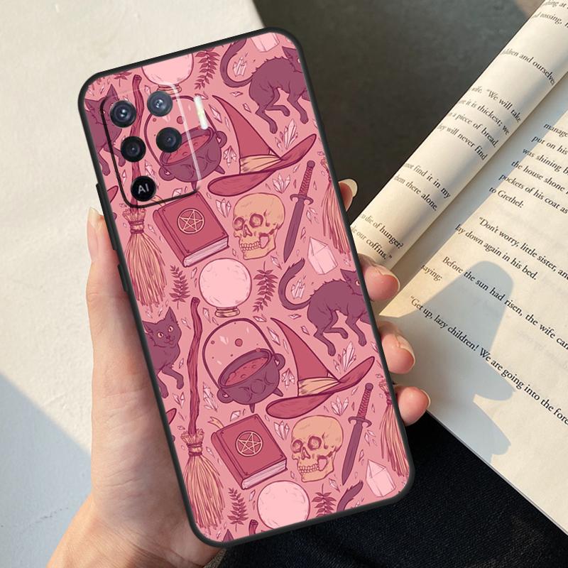 Girly Pastel Witch Goth Case For Oppo A74 A57 A17 A77 A18 A38 A58 A78 A98 A54 A94 A80 A60 A40 A96 A76 A16 A15 A5 Pro