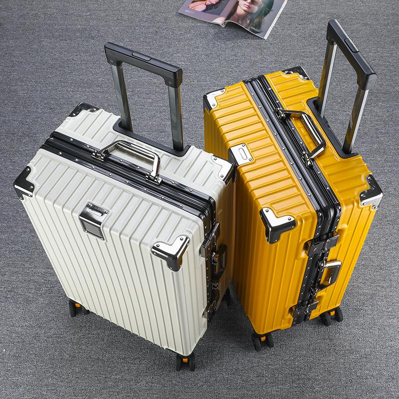 Large Capacity Aluminum Frame Travel Suitcase with Combination Lock, Trolley Wheels, and Durable Design for Men and Women.