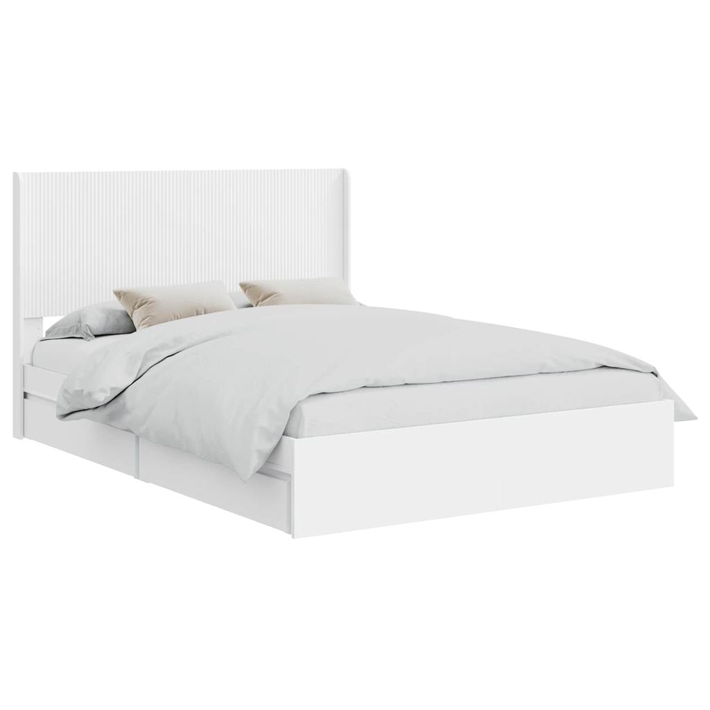 Bed Frame with Storage Space and Headboard White 160 x 200 cm