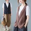2026 Summer Women's Solid Color Sleeveless Cotton Linen V-Neck Vest