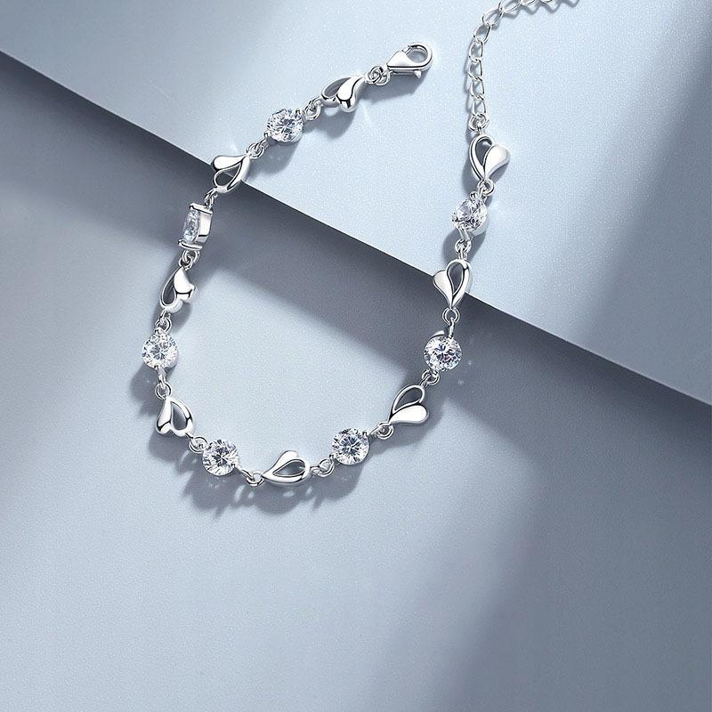 Silver Necklace Heart Pendant Women' Gift for Woman + Bracelet
