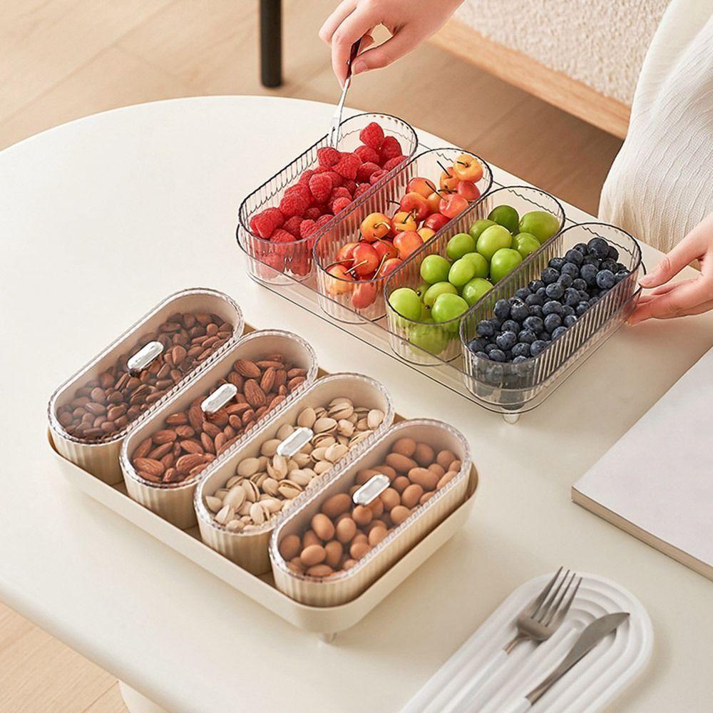 Dustproof Divided Serving Tray Moisture-proof Dessert Container Snack Dry Fruit Tray  Living Room