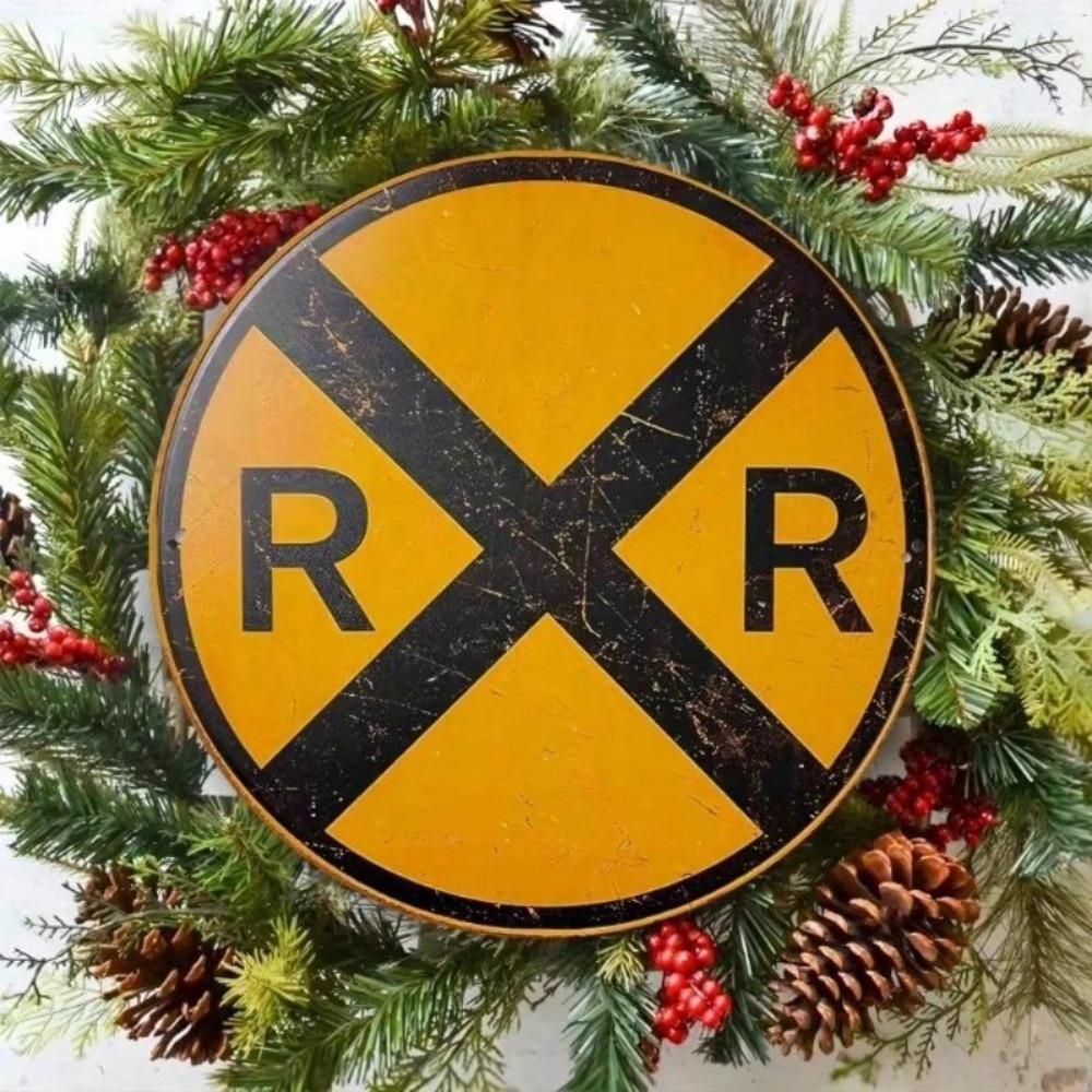 Vintage Railroad Crossing Metal Tin Sign 7.8 Inch Wall Decor Highway Garage Man Cave