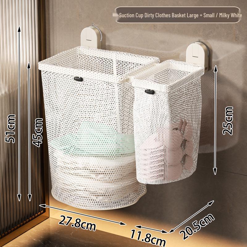 Wall-Mounted Foldable Suction Cup Laundry Basket for Bathroom or Toilet.