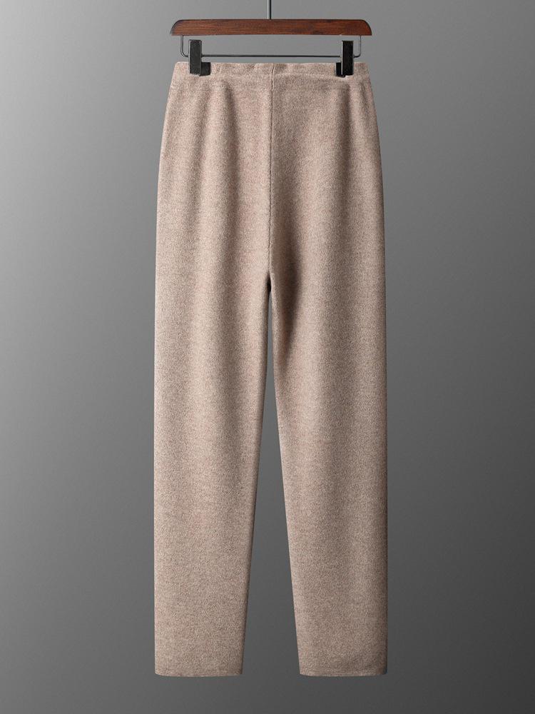 Men's Cashmere Trousers: Versatile, Four-Way Stretch, Trendy Loose Fit, Split Hem, Solid Color for Autumn and Winter.