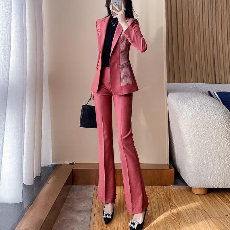 Women's Spliced Blazer & Pants Suit Set