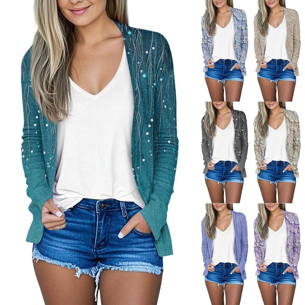 Women's Casual Print Loose Clothing, Fashionable Cardigan Jacket Cardigan Jacket
