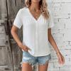 Womens V Neck Lace Trim Short Sleeve Casual Blouse