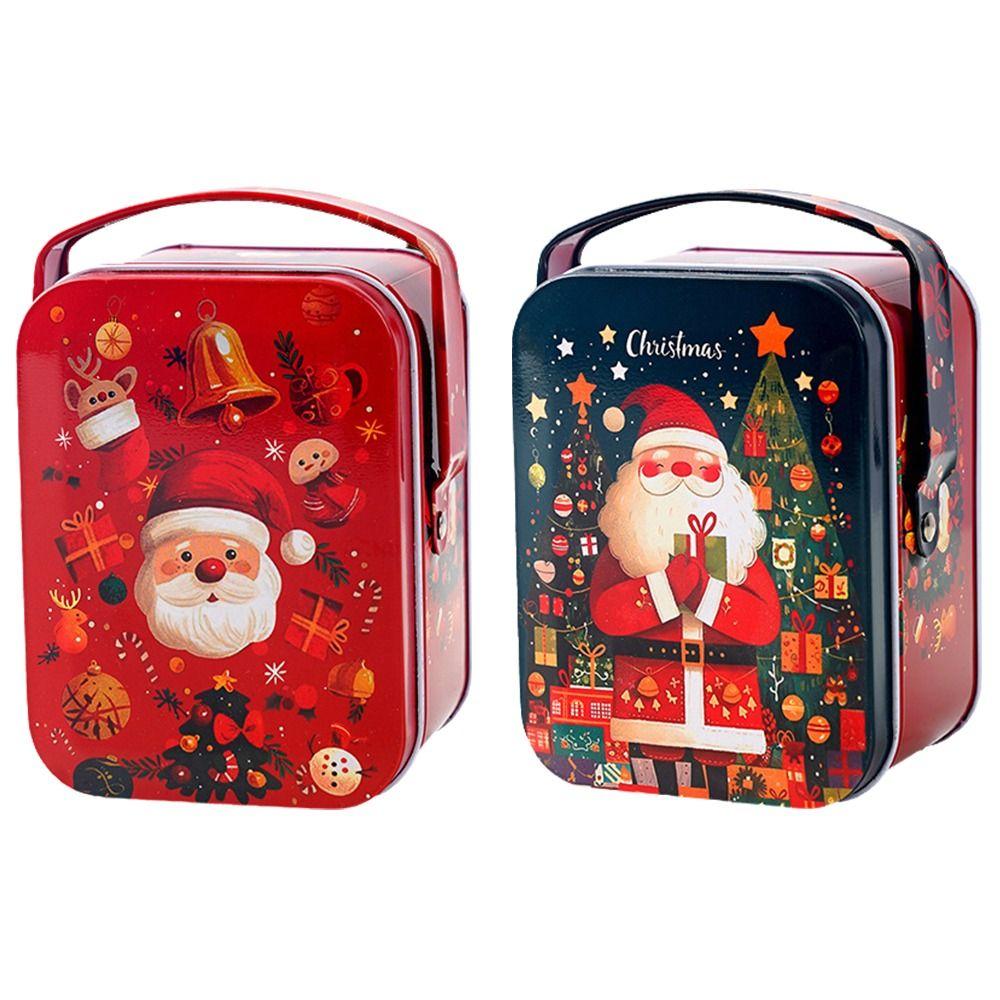 Cartoon Christmas Gift Box Tinplate Party Supplies Christmas Candy Box Christmas Decoration Portable Candy Storage Containers