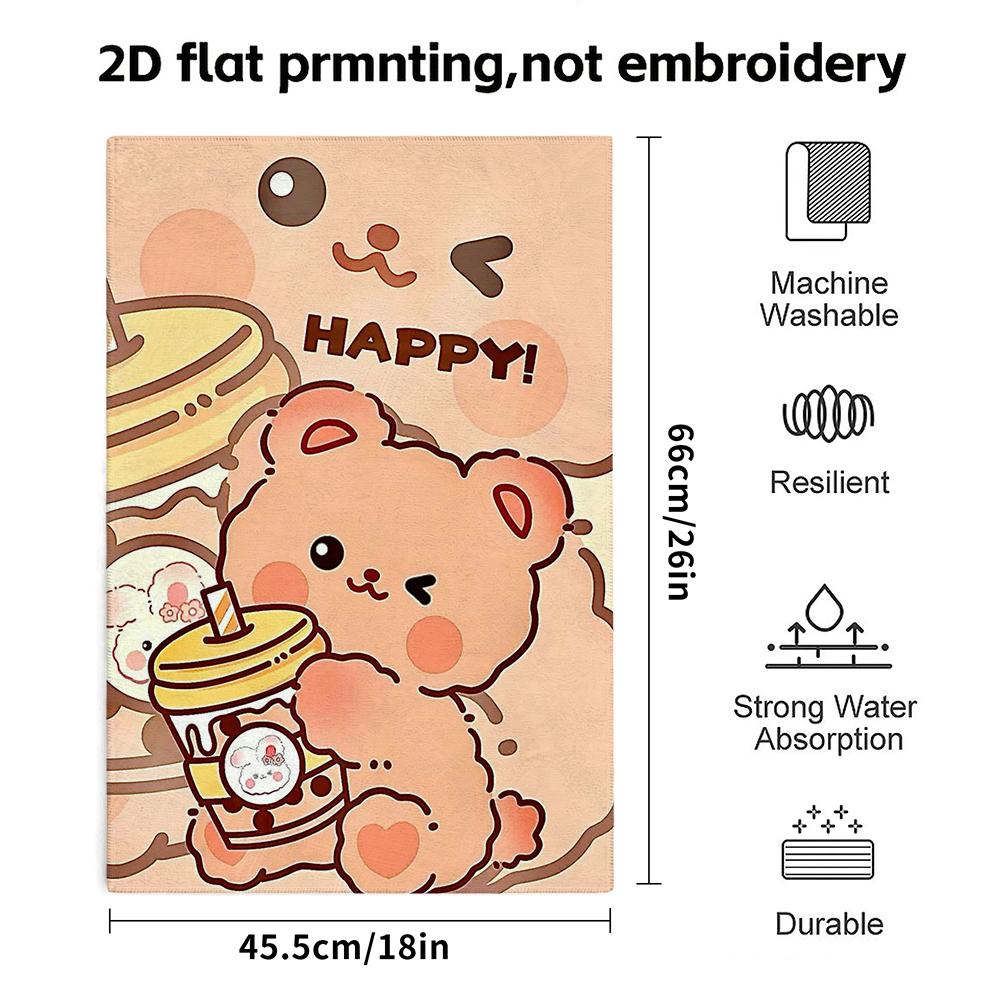 Absorbent Soft Shower Towel, Kawaii Bear Holding Milk Tea Print, Cute Daily Hand Towel