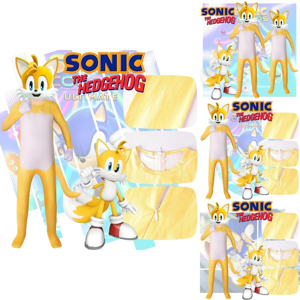 Déguisement de petit renard à double queue de Sonic pour enfants, robe de cosplay en tissu doux de soie, style européen et américain.