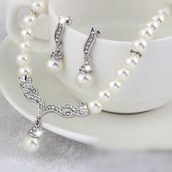 Creatieve Gouden Ketting + 1 Paar Oorbellen Bruiloft Bruids Parel Sieraden Set Voor Vrouwen Dame Vrouwelijk