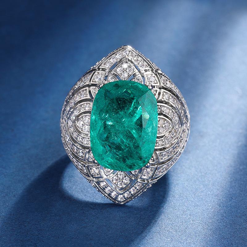 Jewelry Copper Bottom Gold-Plated Simulation Emerald Fat Rectangular Light Luxury Heavy Industry Set Pendant Ring 12 * 16