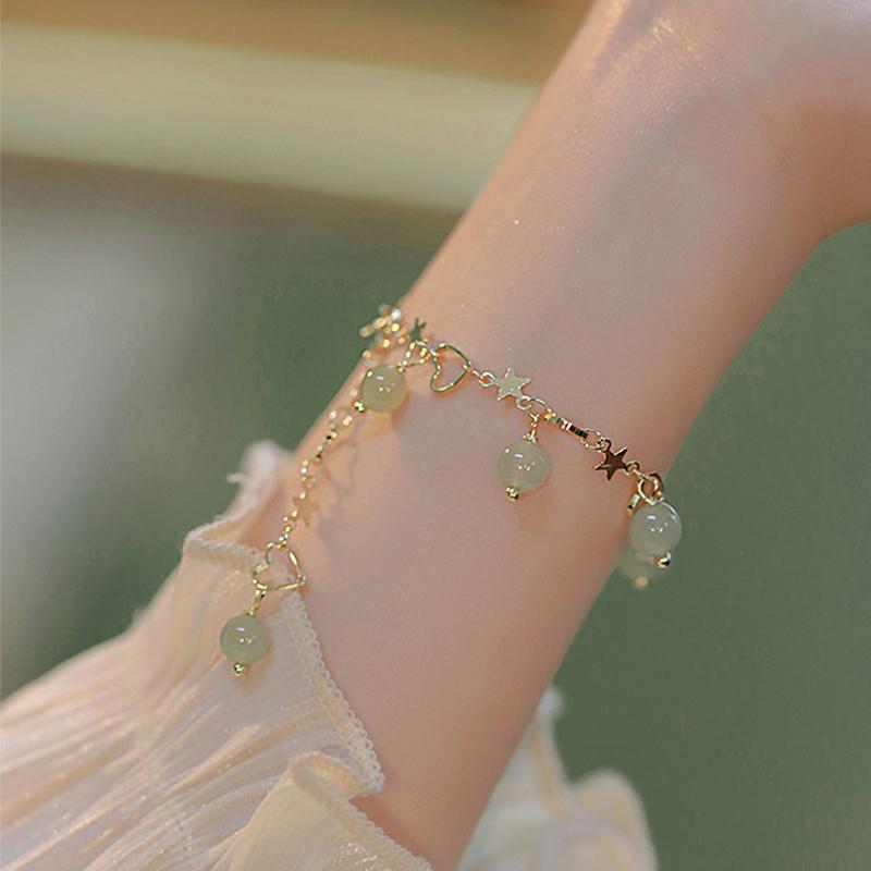 Hetian Jade Bracelet For Women Trendy Star Heart Tassel Charm Bracelet Jewelry