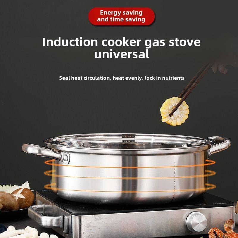 New 304 stainless steel clear soup pot Double-flavor hot pot induction cooker pot Erwei hot pot pot large capacity household pot