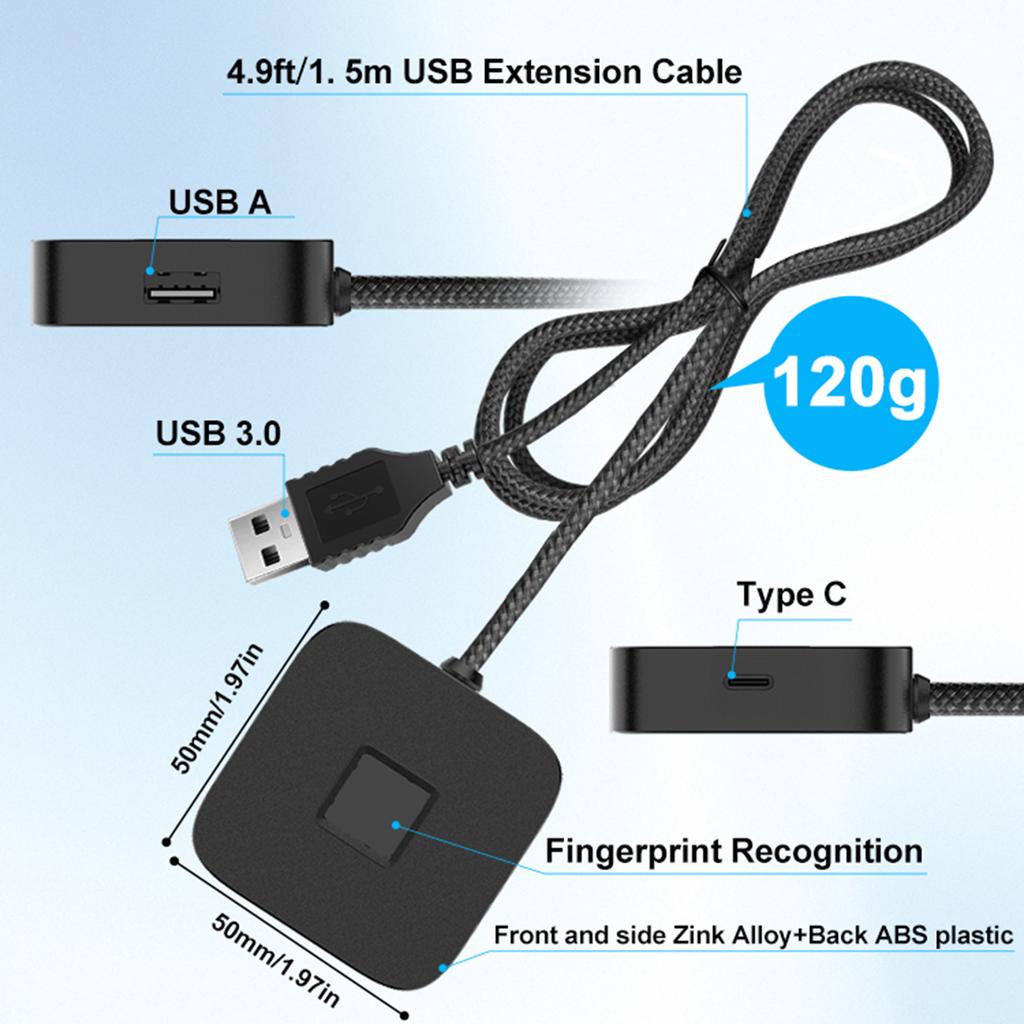 USB Fingerprint Reader with USB Hub Portable USB Fingerprint Logger Biometric Fingerprint Login Reader for Windows 11/10