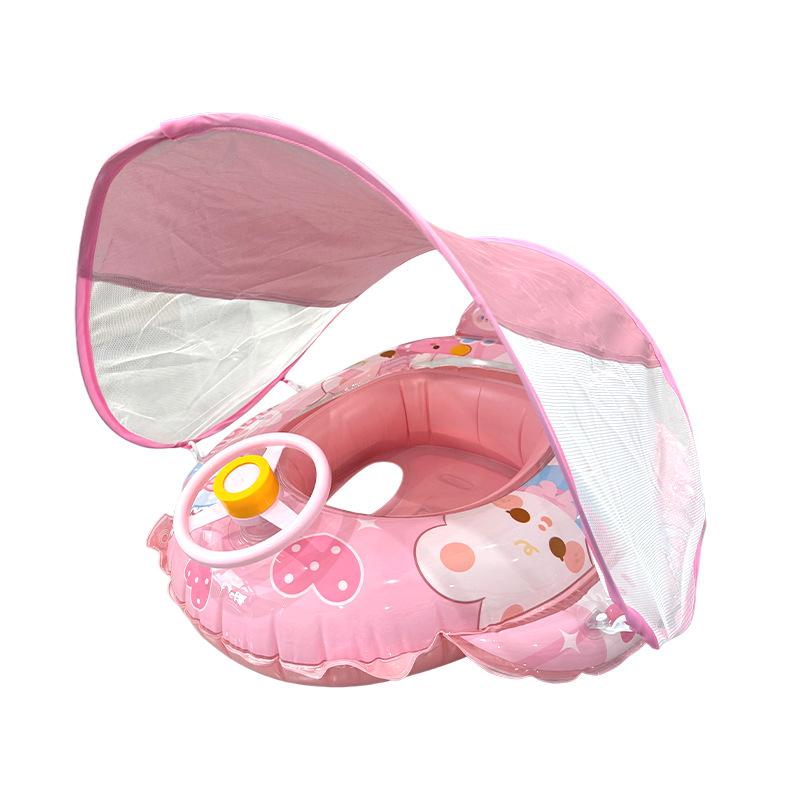 Summer Cartoon Airplane Baby Swim Ring with Handle - Anti-Rollover Design