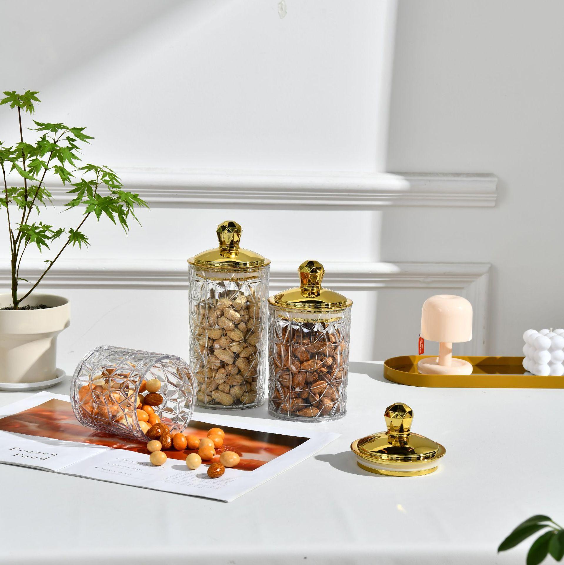 Роскошные банки Золотые банки Золотые герметичные акриловые банки / Роскошные золотые банки-списки Банки для хранения продуктов A917 Transparent