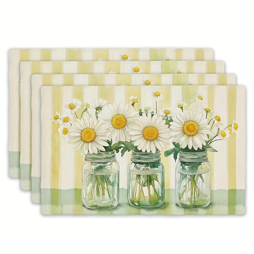 Spring Daisy Floral Placemats 4pc S Set Mats Rectangular Table Mats for Dining Kitchen Table Mats Suitable for Home Kitchen