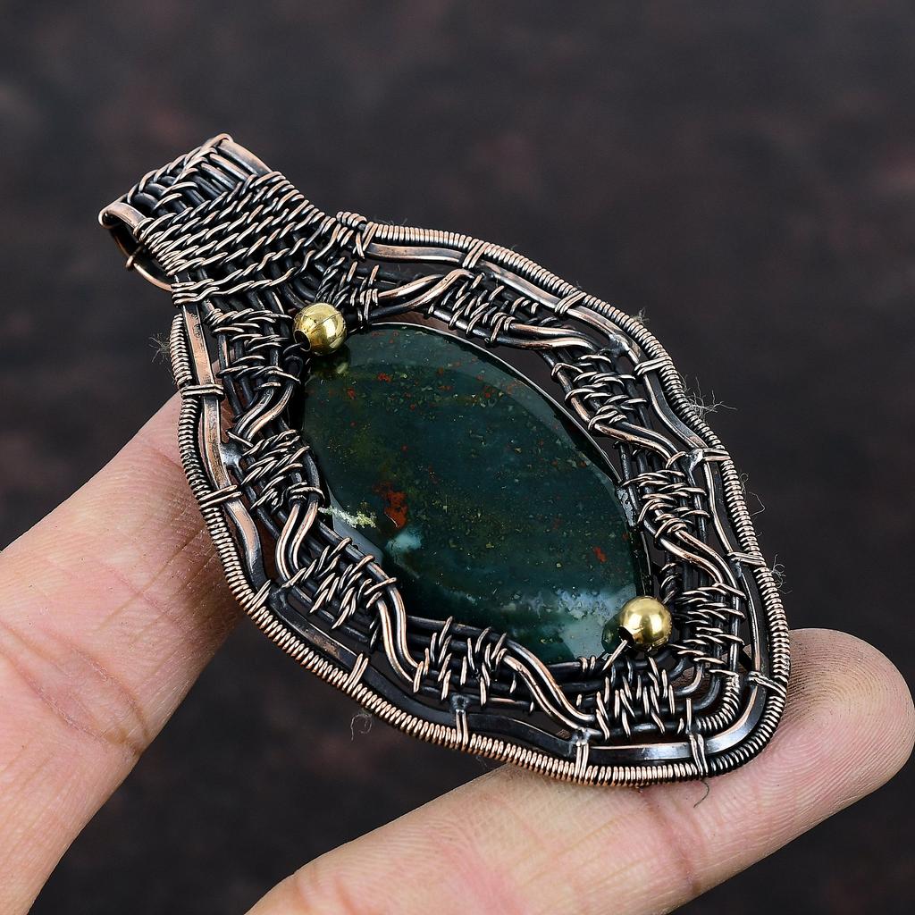 Bloodstone Pendant Copper Wire Wrapped Pendant Beautiful Copper Jewelry Handmade Pendant Wire Wrapped Jewelry Gift For Her Gemstone Pendant