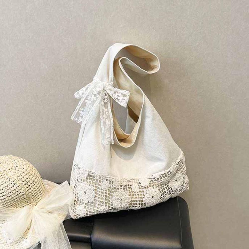 Tote Bag Flower Beach Bag Hollow Out Hollow Shoulder Bag Simple Solid Color Woven Bag  Girls