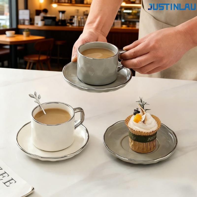 230ml European-style Gold-rimmed Ceramic Coffee Cup and Saucer Set Tea Cup Starbucks Cup Cute Cup Teacup Coffee Cup Set Copo