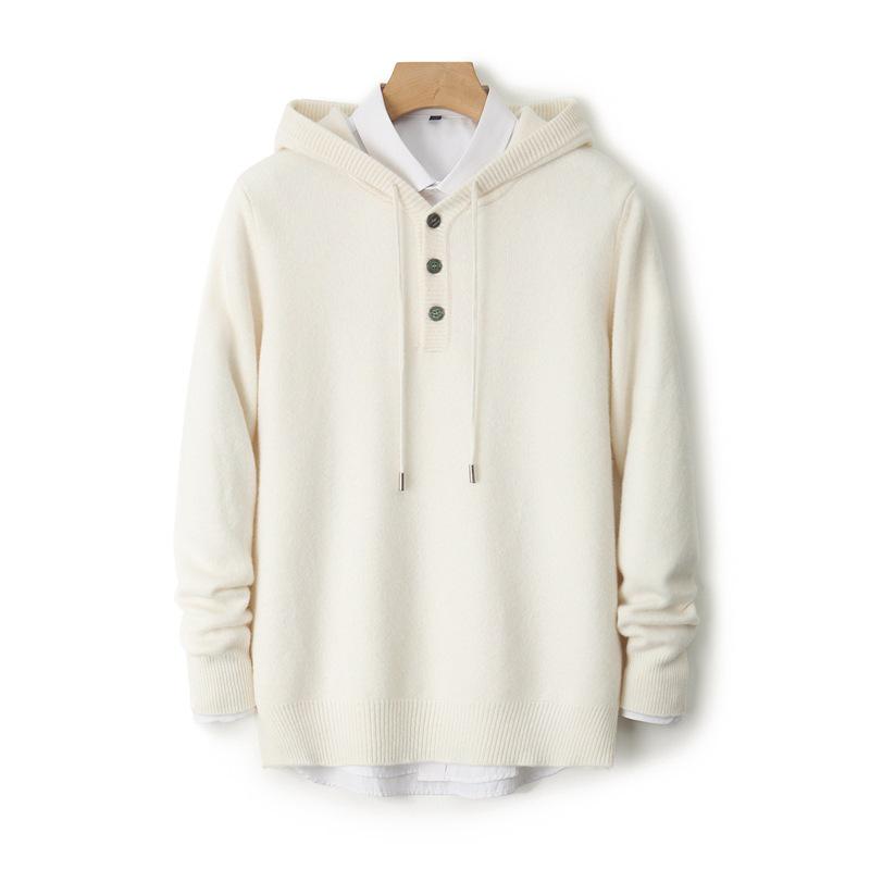 Men's Thick Warm Knit Wool Hoodie - Casual Loose-Fit Sweater for Autumn & Winter