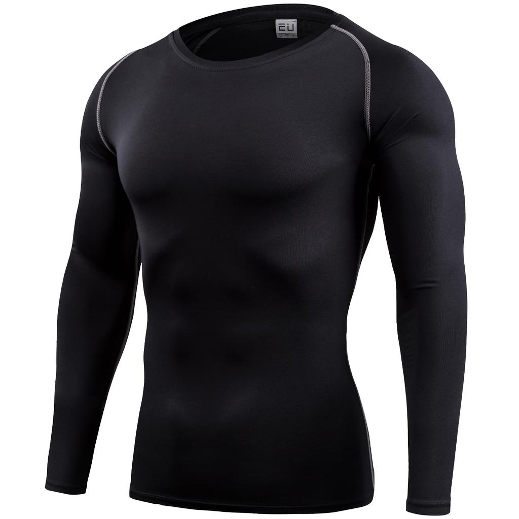 Muxuryee Compression Long Sleeve Sports Size 323 Large Men's Shirt, Undershirt, Sweat-Wicking, Quick-Drying, Black,